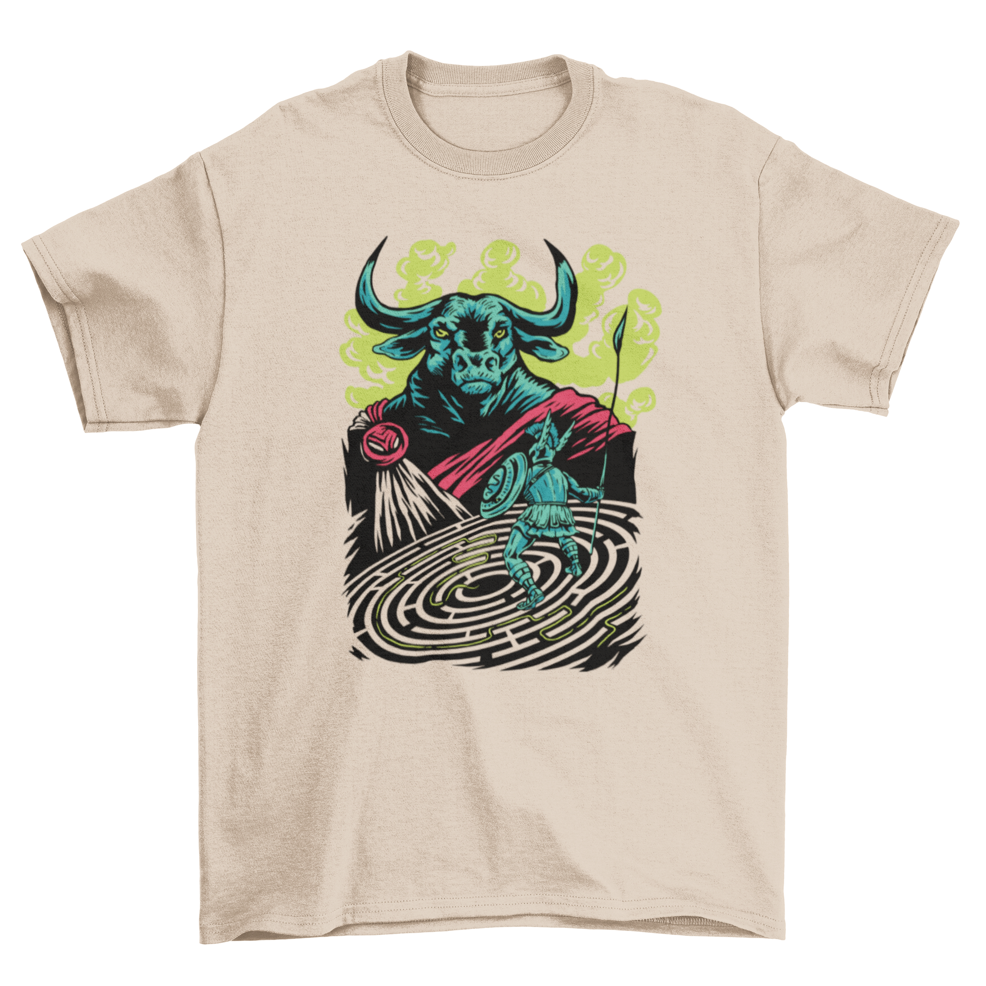 Minotaur monster t-shirt featuring a detailed design of the mythical creature, part man and part bull, set against a stylish background.