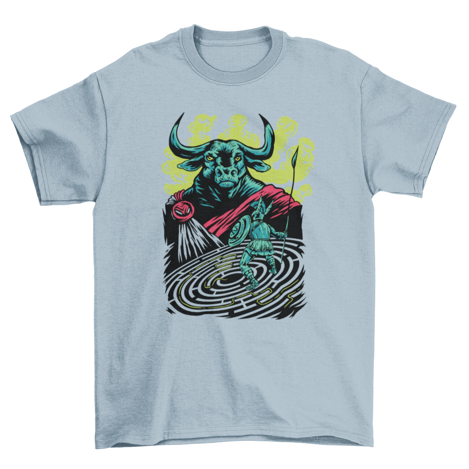 Minotaur monster t-shirt featuring a detailed design of the mythical creature, part man and part bull, set against a stylish background.