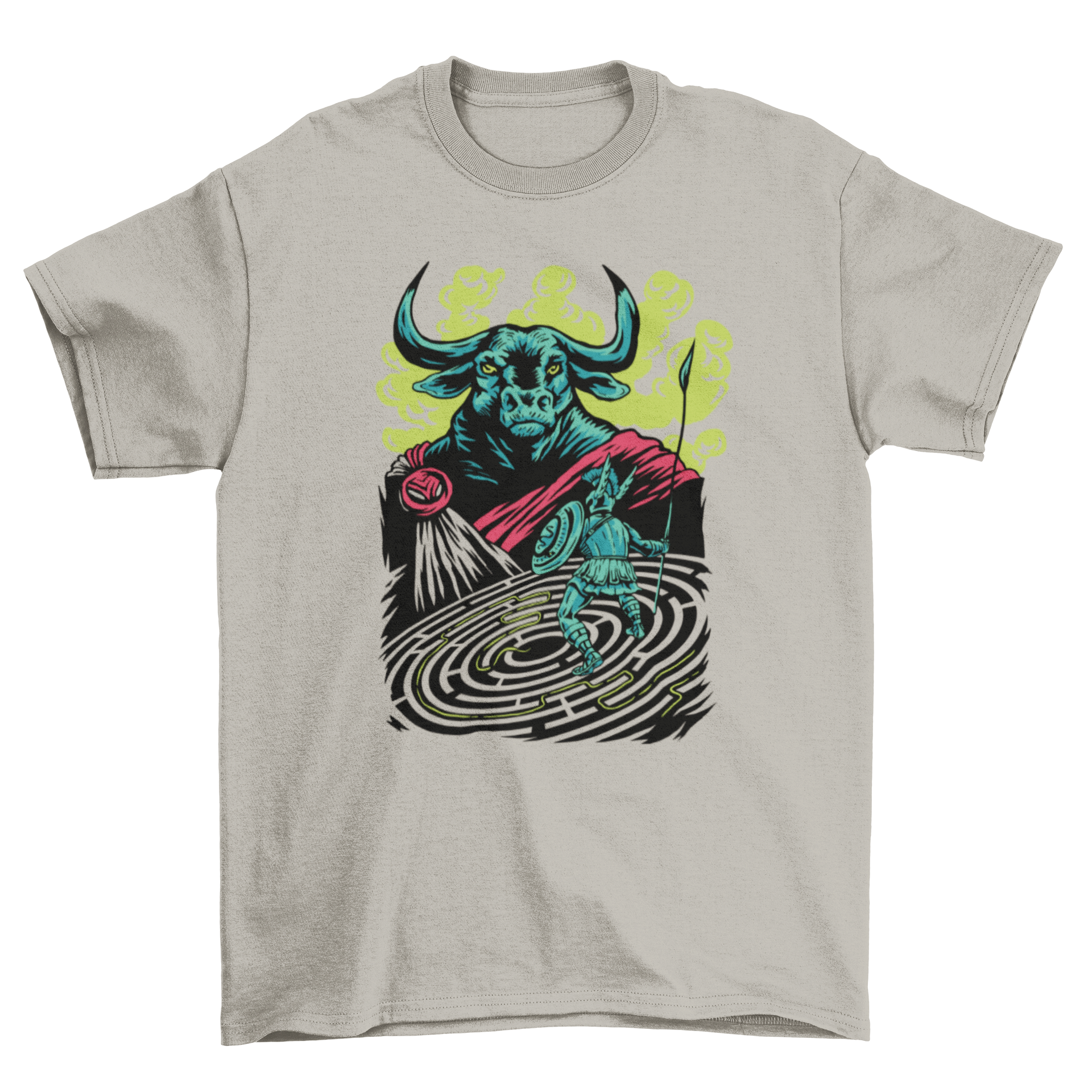 Minotaur monster t-shirt featuring a detailed design of the mythical creature, part man and part bull, set against a stylish background.