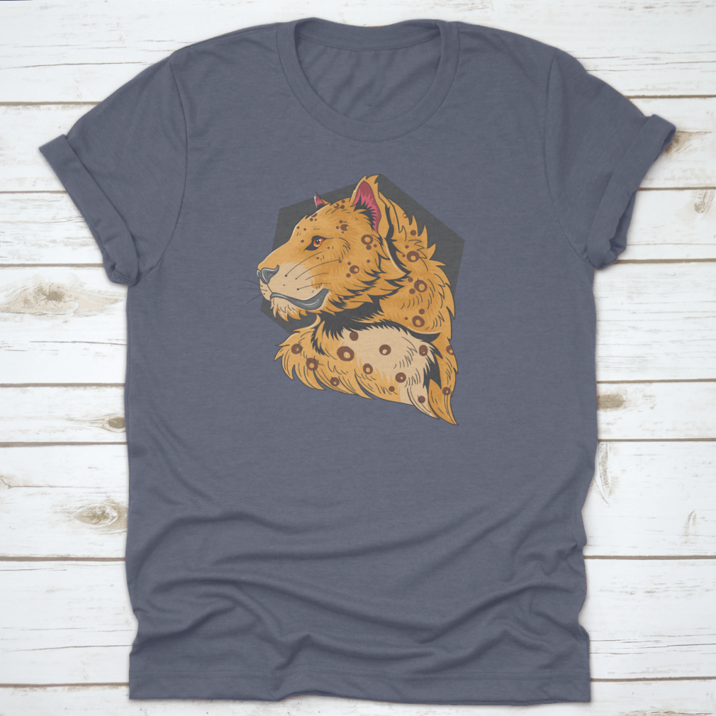 A stylish t-shirt featuring a unique graphic design of a lion and leopard head, showcasing vibrant colors and high-quality fabric.