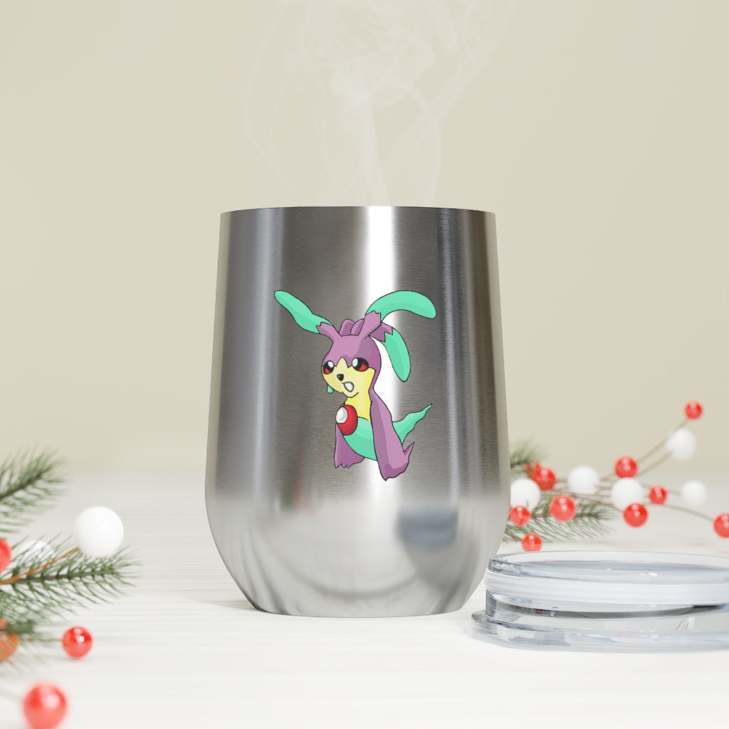 Molepha 12oz Insulated Wine Tumbler in stainless steel with a clear plastic lid, showcasing its sleek design and double-wall insulation.