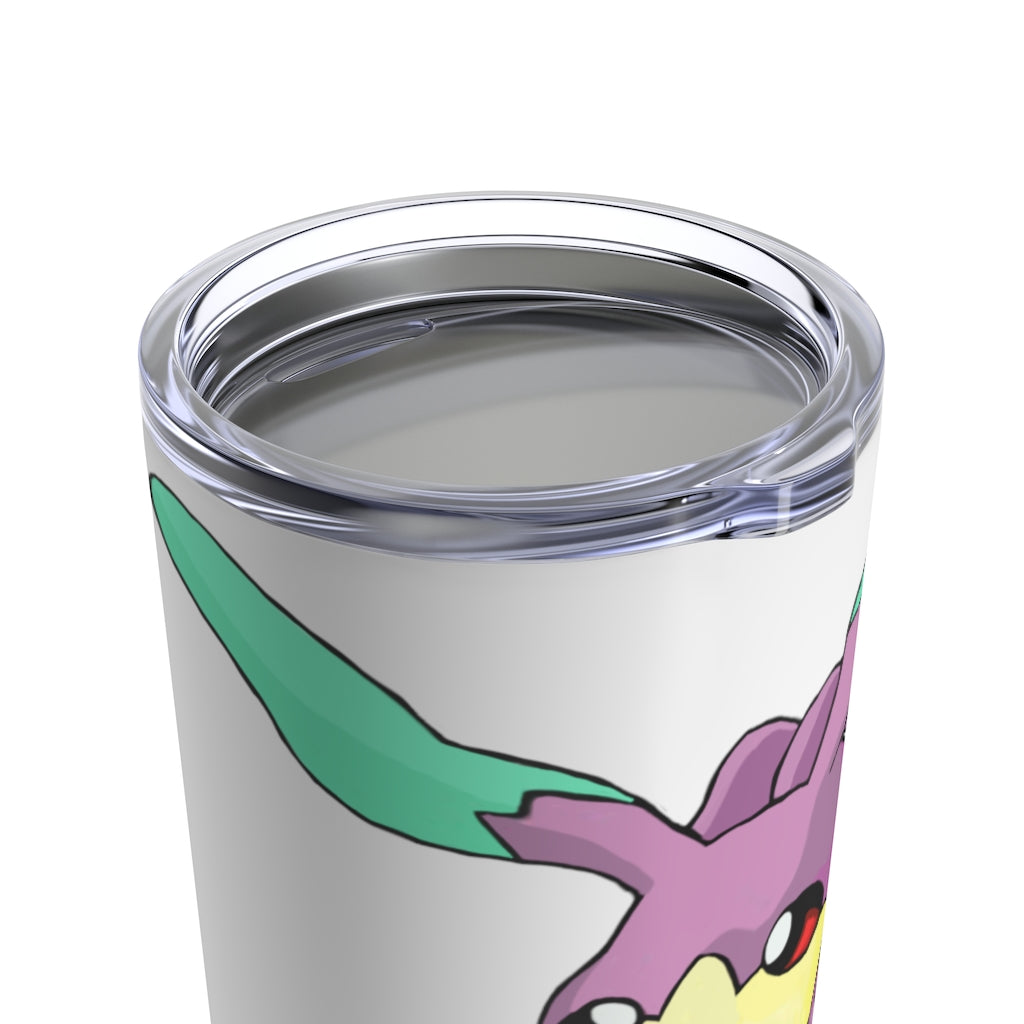 Molepha Tumbler 20oz in stainless steel with a see-thru plastic lid, showcasing its sleek design and rounded corners.