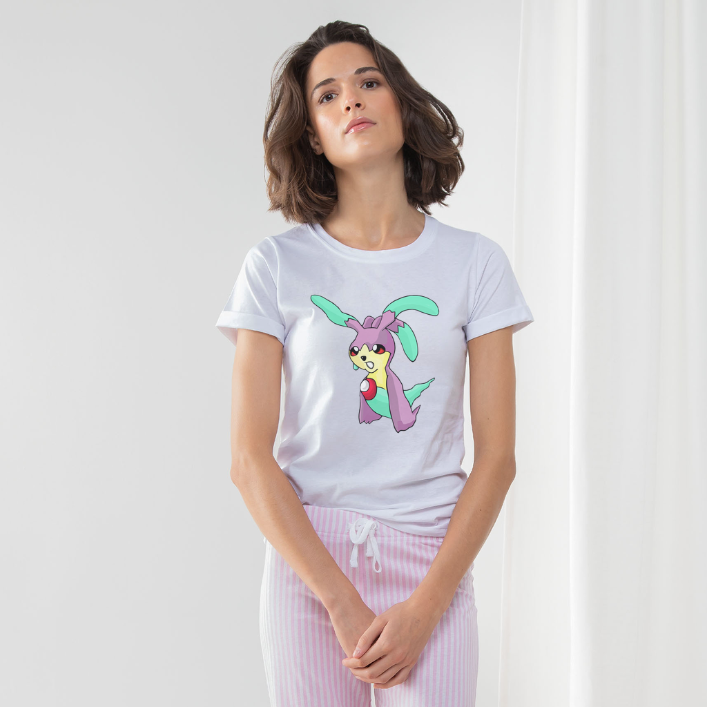Molepha Women's Long Pant Pyjama Set featuring a white t-shirt with turn-up cuffs and heather grey or light pink striped pants with a matching drawcord bag.
