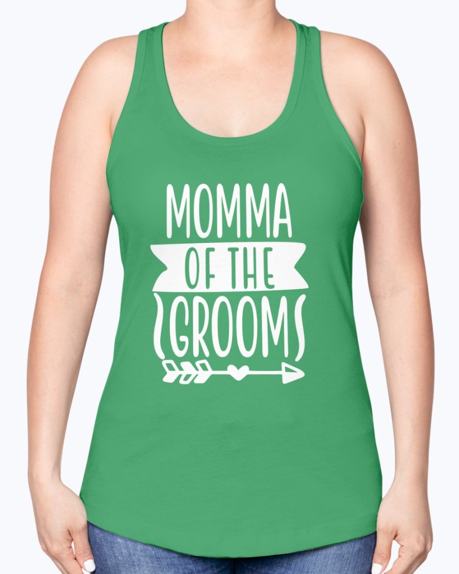 Momma Of The Groom Racerback Tank in a stylish design, perfect for bridal and wedding events, showcasing a comfortable fit and soft fabric.