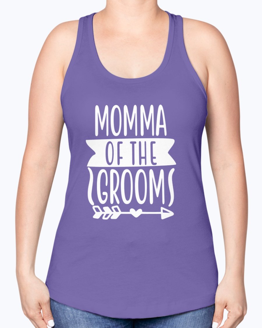 Momma Of The Groom Racerback Tank in a stylish design, perfect for bridal and wedding events, showcasing a comfortable fit and soft fabric.