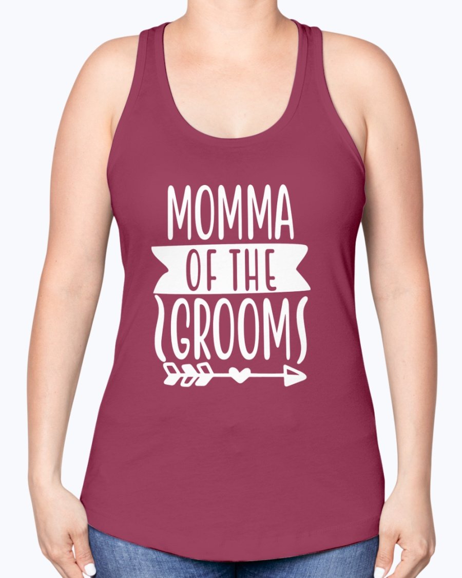 Momma Of The Groom Racerback Tank in a stylish design, perfect for bridal and wedding events, showcasing a comfortable fit and soft fabric.