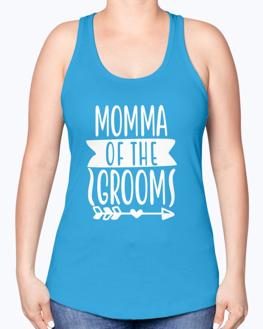 Momma Of The Groom Racerback Tank in a stylish design, perfect for bridal and wedding events, showcasing a comfortable fit and soft fabric.