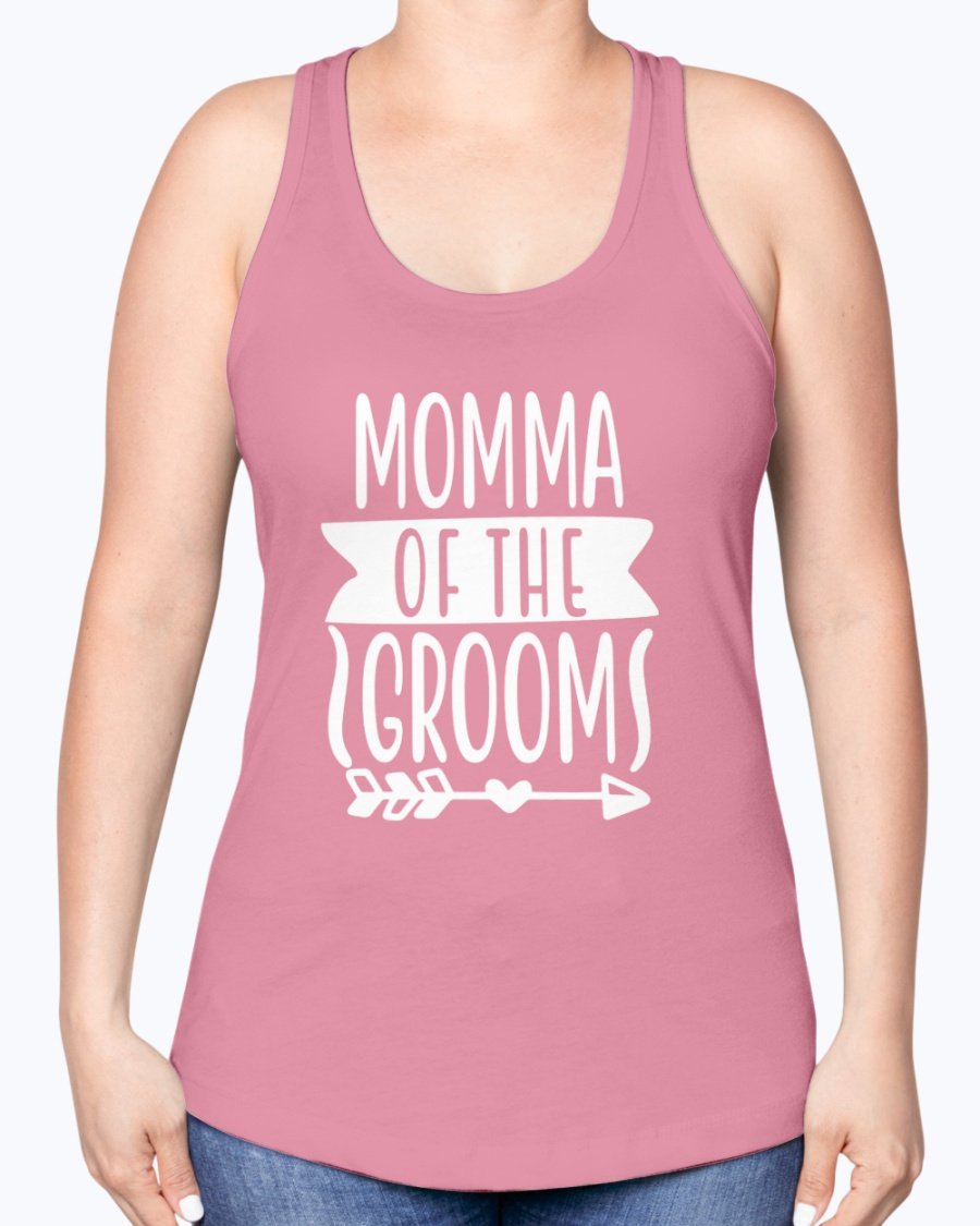 Momma Of The Groom Racerback Tank in a stylish design, perfect for bridal and wedding events, showcasing a comfortable fit and soft fabric.