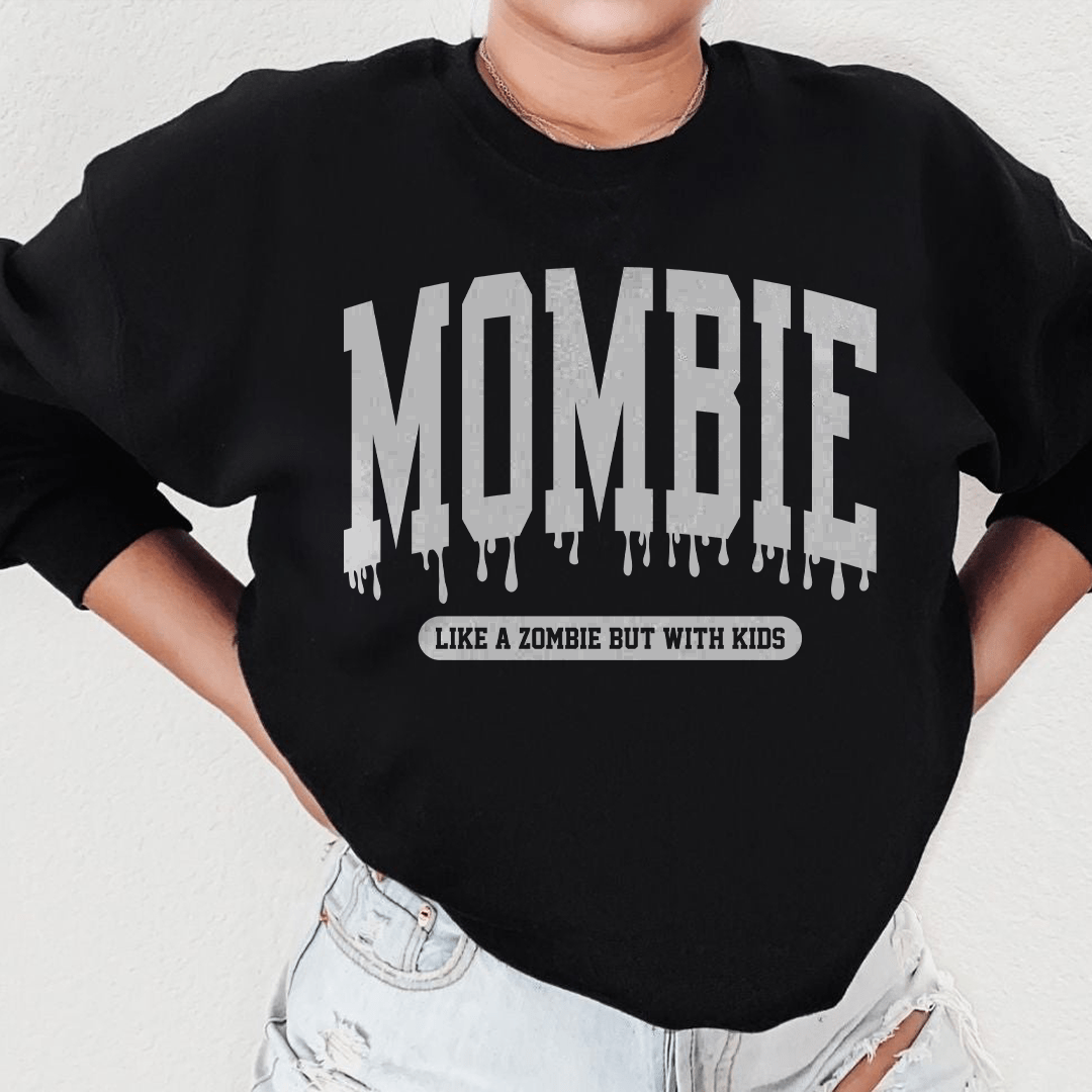 Mombie hoodie featuring a cozy fleece design, perfect for busy parents, showcasing unique artistic prints.