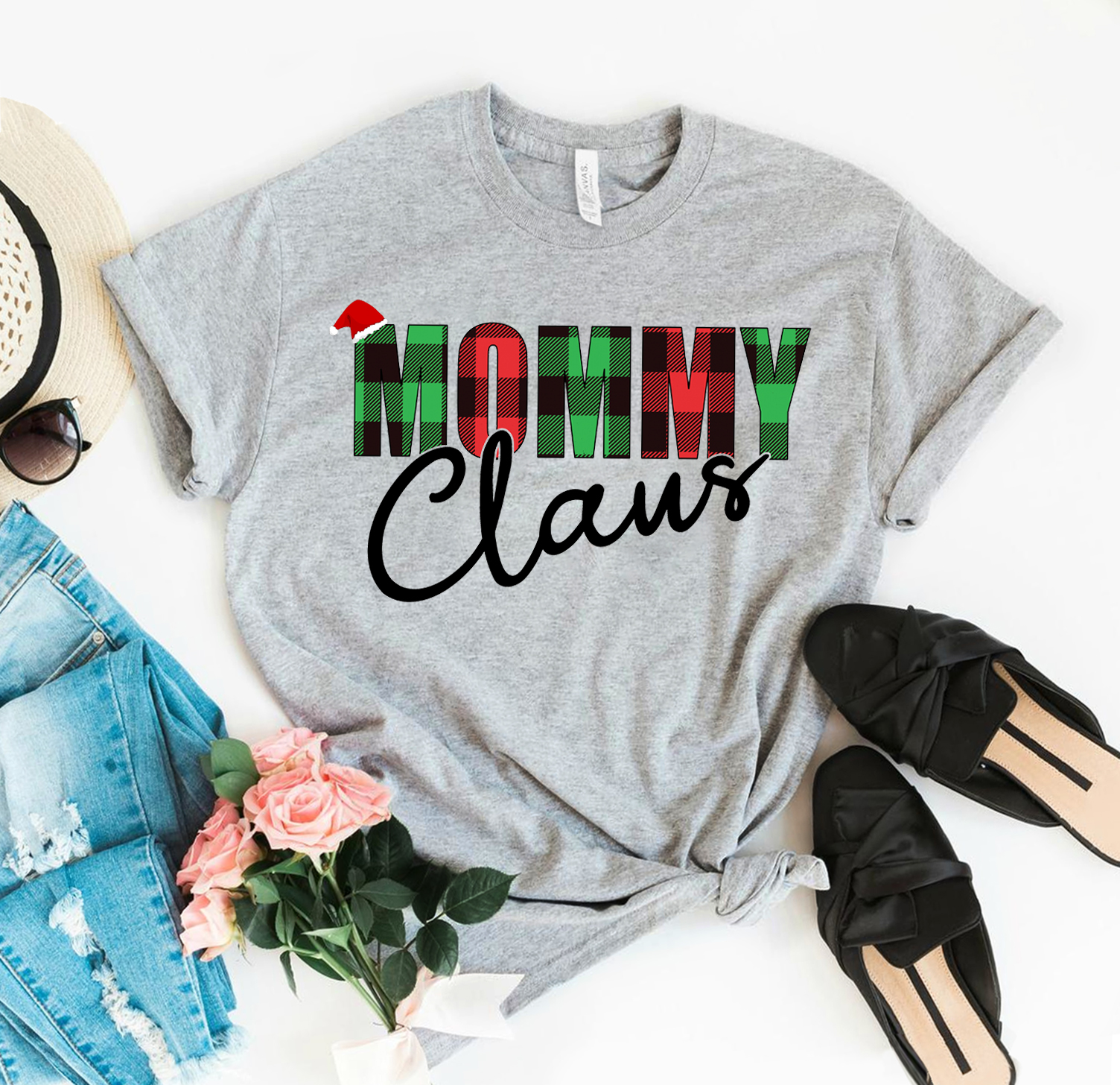 Mommy Claus Christmas T-shirt made of premium ring spun cotton with festive design.