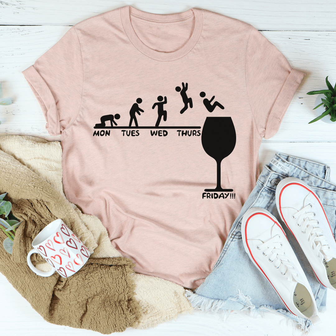 A stylish Monday to Friday Wine T-Shirt made of soft ring-spun cotton, featuring double stitching for durability.