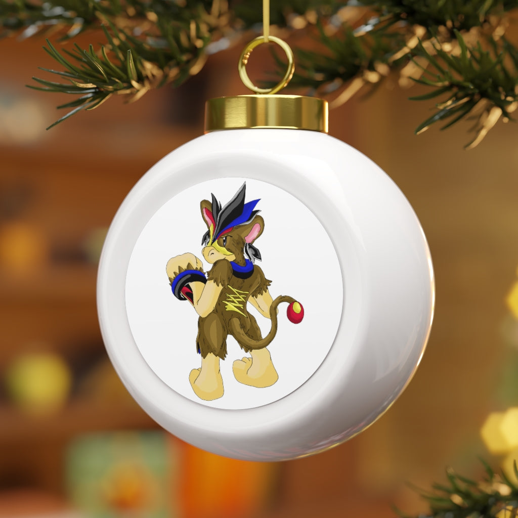 Moongenchen Christmas Ball Ornament with glossy finish and gold ribbon, featuring a vintage design and custom metal insert.
