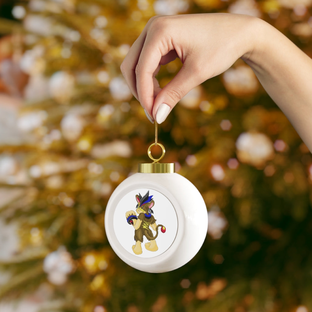 Moongenchen Christmas Ball Ornament with glossy finish and gold ribbon, featuring a vintage design and custom metal insert.