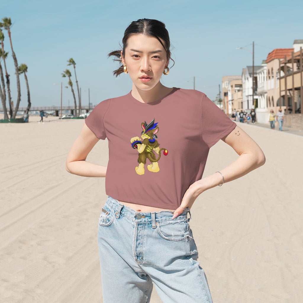 Moongenchen Women's Flowy Cropped Tee in a stylish design, showcasing its flowy fit and modest crop style.