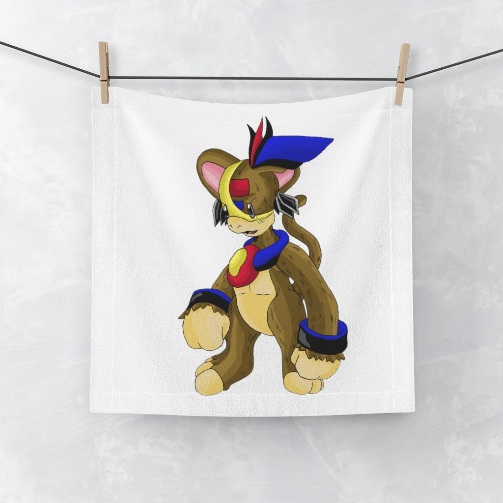 Moongenki Face Towel featuring a customizable polyester front and soft cotton back, ideal for personal designs.