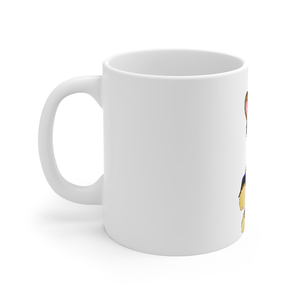 Moongenki Mug 11oz in white ceramic with rounded corners and C-handle, perfect for coffee, tea, and hot chocolate.