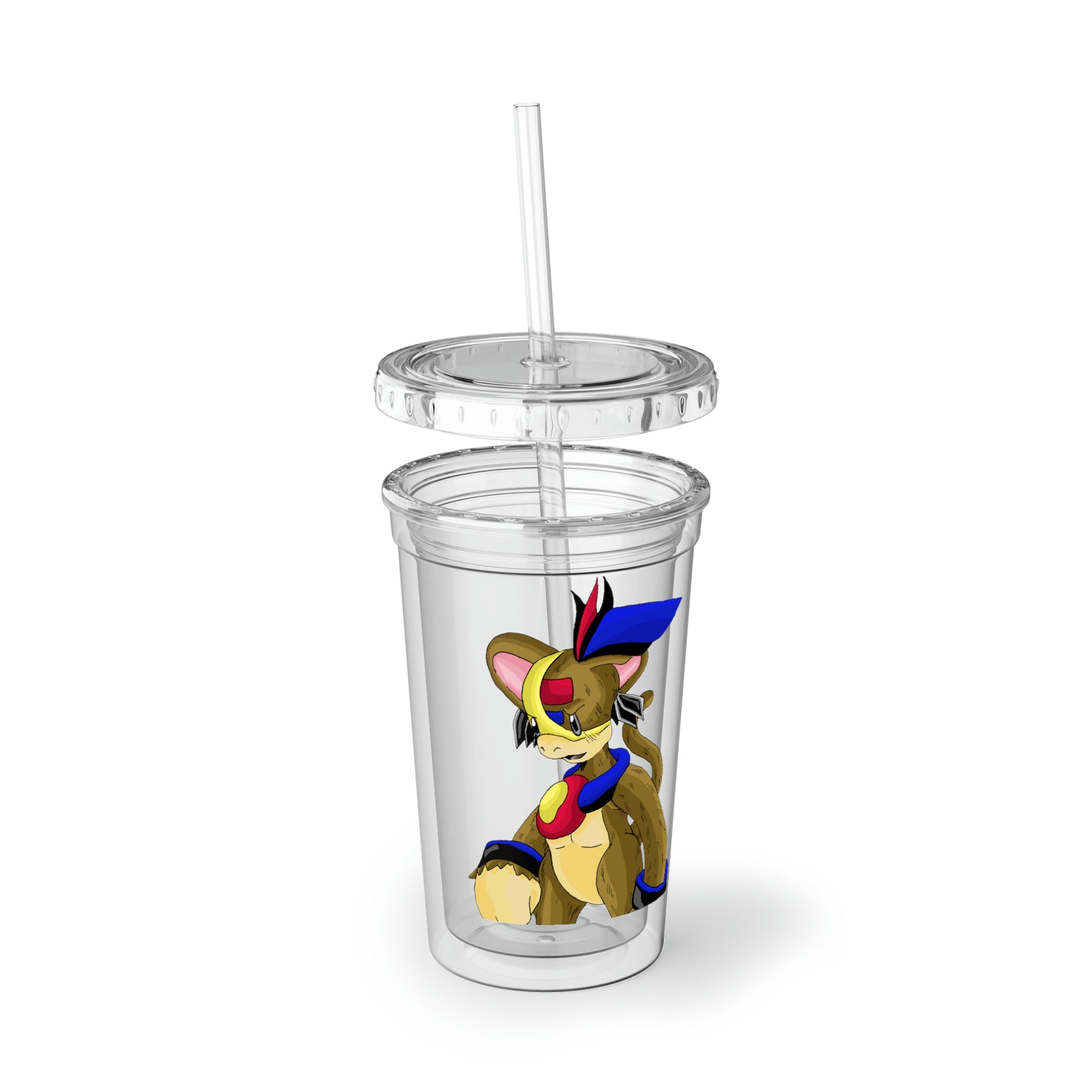 Moongenki Suave Acrylic Cup in stainless steel with a black cap and plastic straw, showcasing a customizable design.