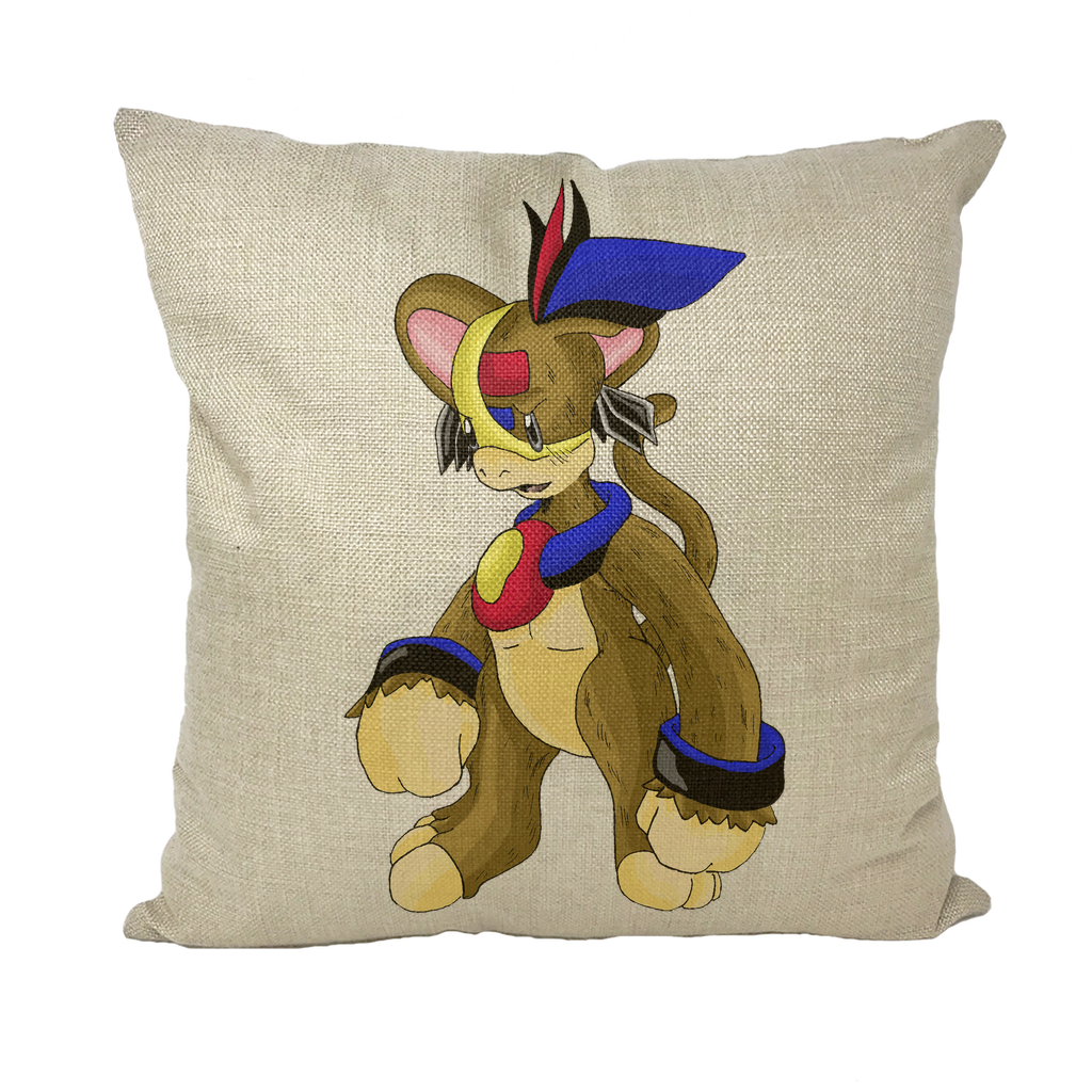 Moongenki Throw Pillows in various styles including linen, canvas, and suede, showcasing vibrant colors and textures.
