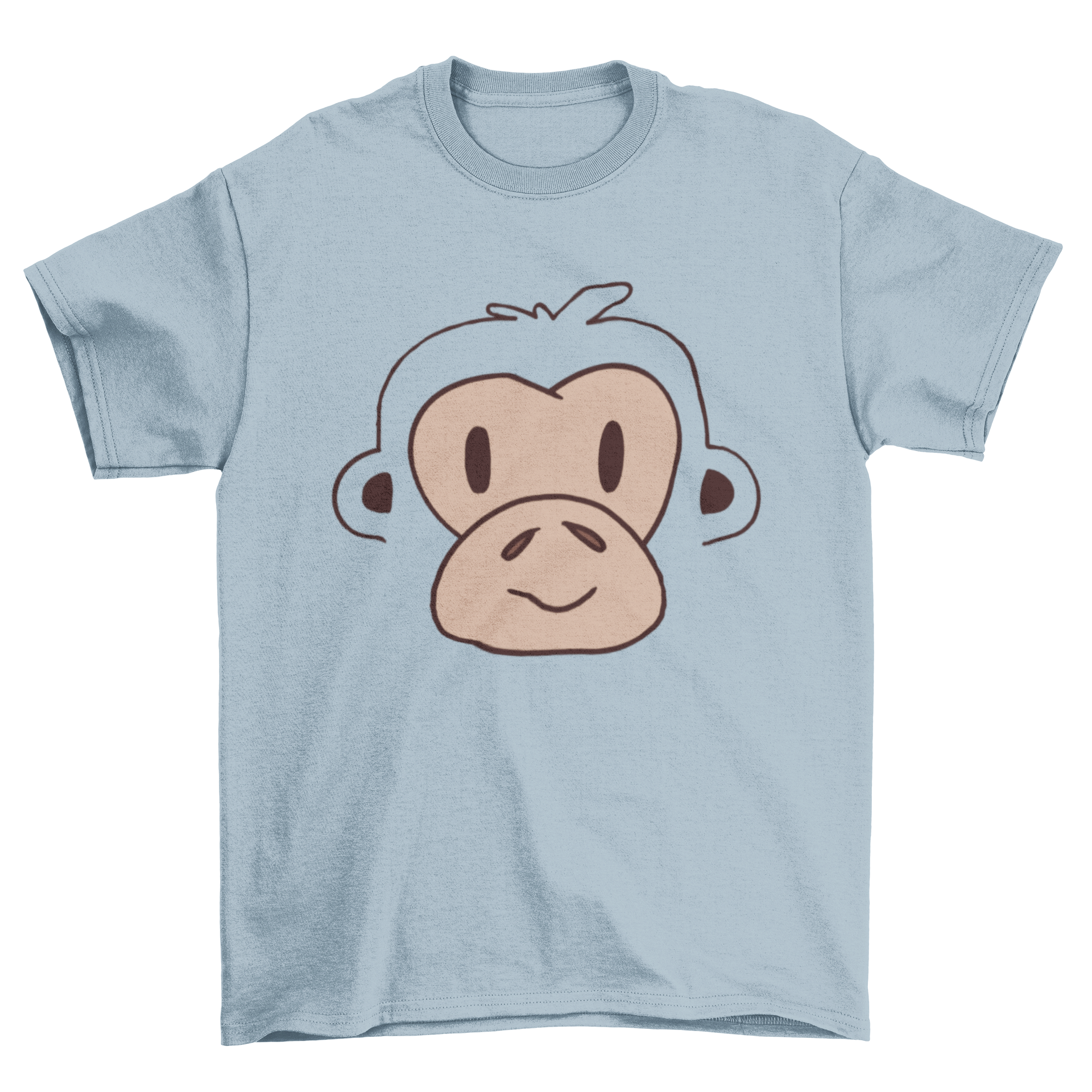 A vibrant t-shirt design featuring a cute monkey face, perfect for various merchandise.