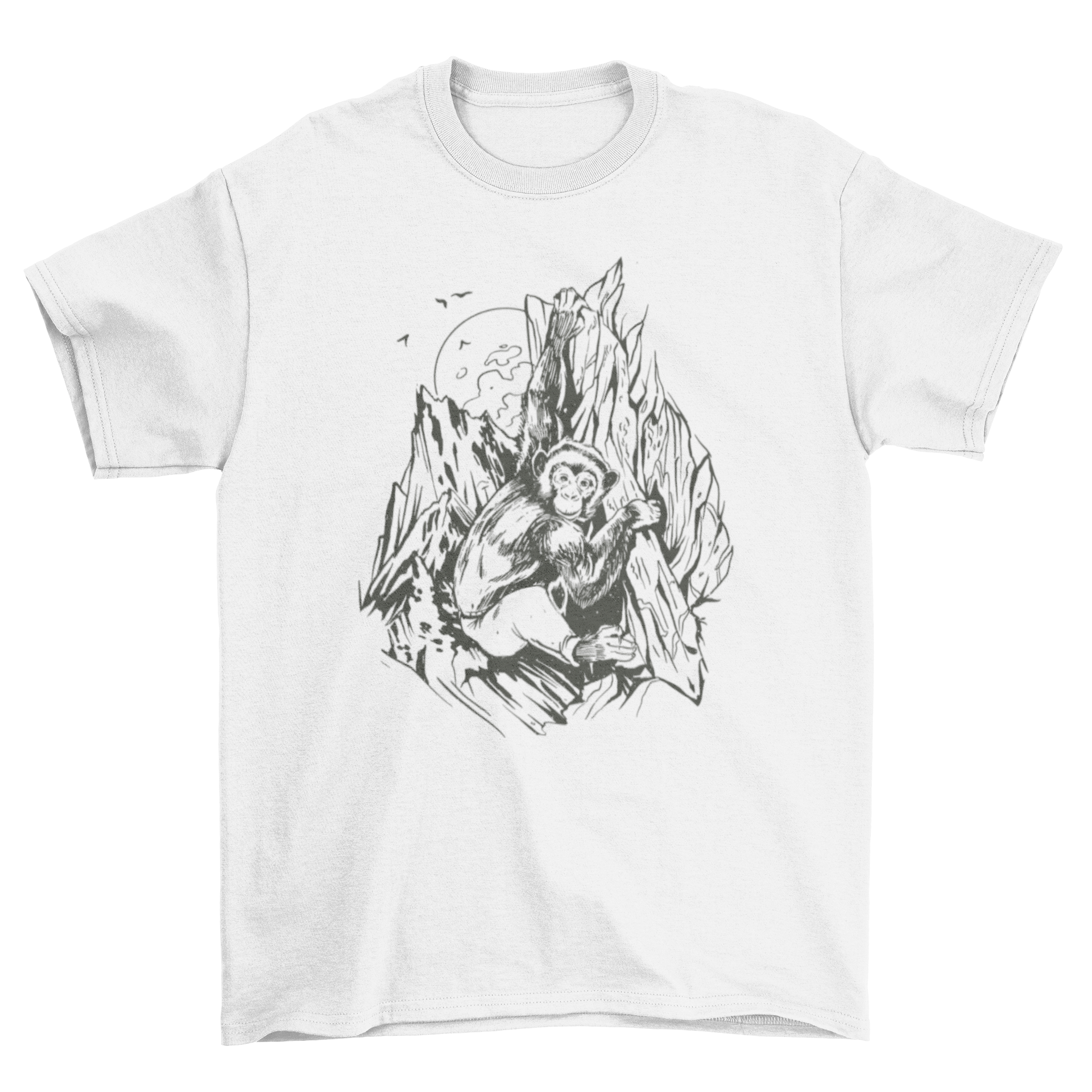 A stylish monkey hand drawn t-shirt featuring a unique and artistic monkey design on a soft fabric background.