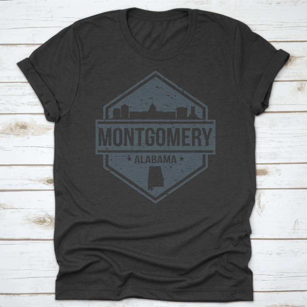 Vector design of Montgomery Alabama city skyline silhouette, showcasing iconic buildings and structures.