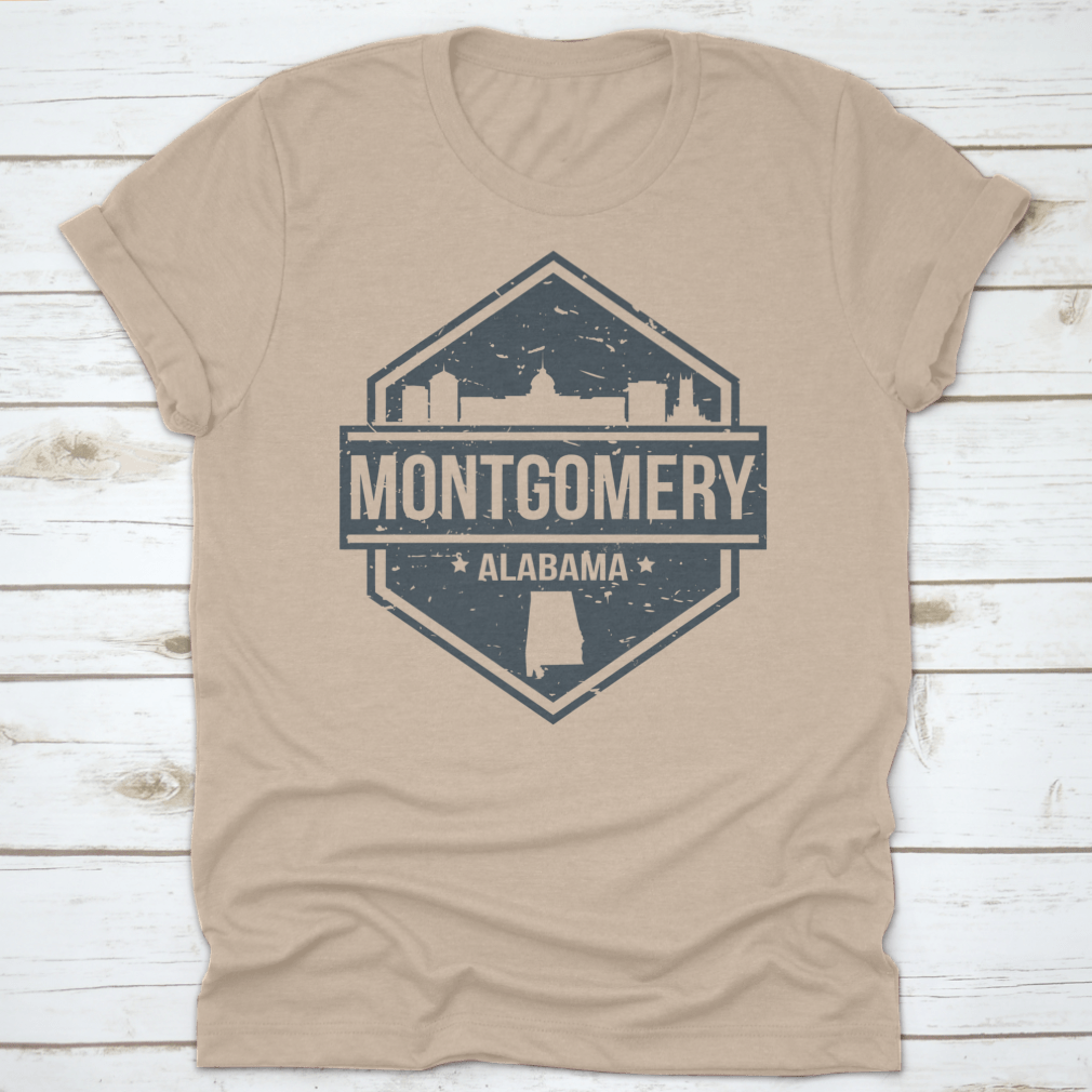 Vector design of Montgomery Alabama city skyline silhouette, showcasing iconic buildings and structures.