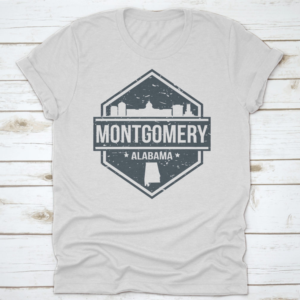 Vector design of Montgomery Alabama city skyline silhouette, showcasing iconic buildings and structures.