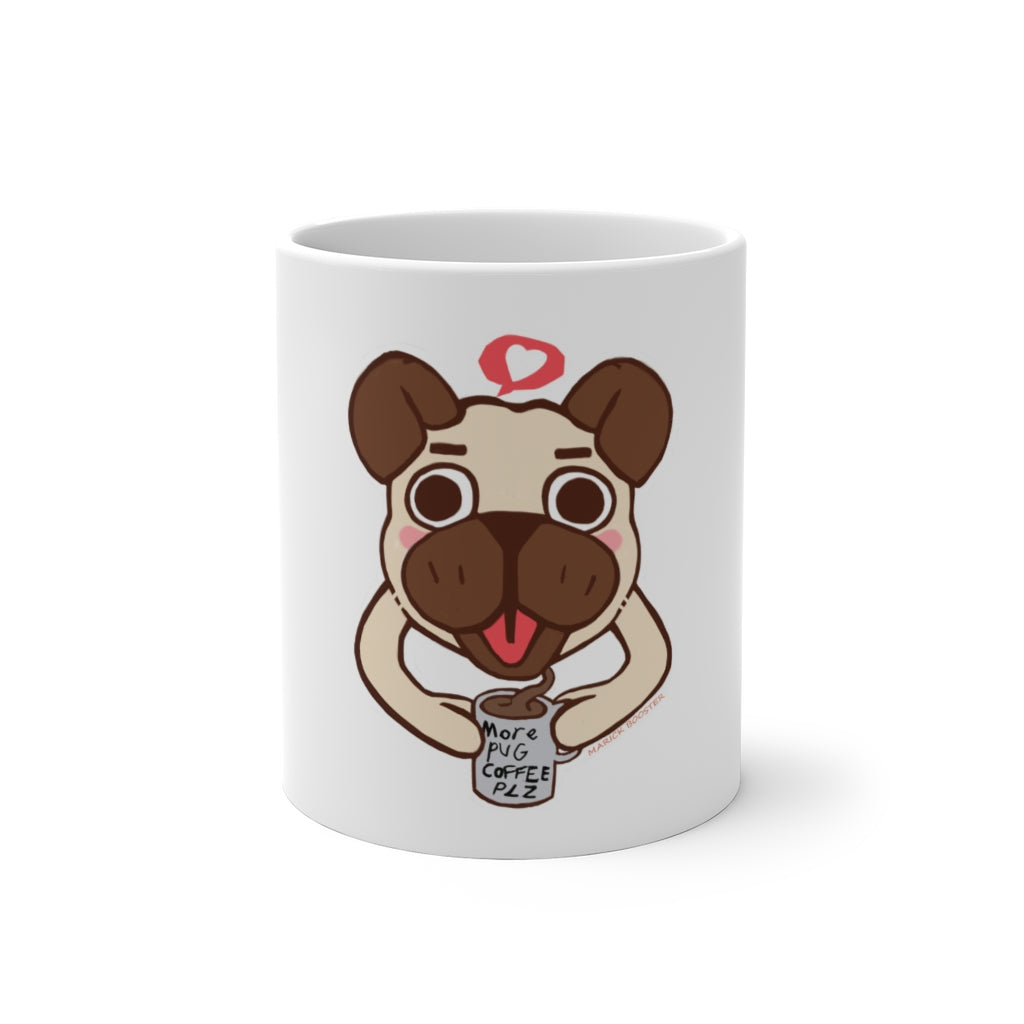 More Pug Coffee Please Color Changing Mug showcasing its unique design and color-changing feature when filled with hot liquid.