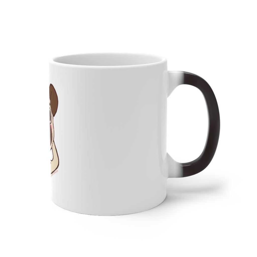 More Pug Coffee Please Color Changing Mug showcasing its unique design and color-changing feature when filled with hot liquid.