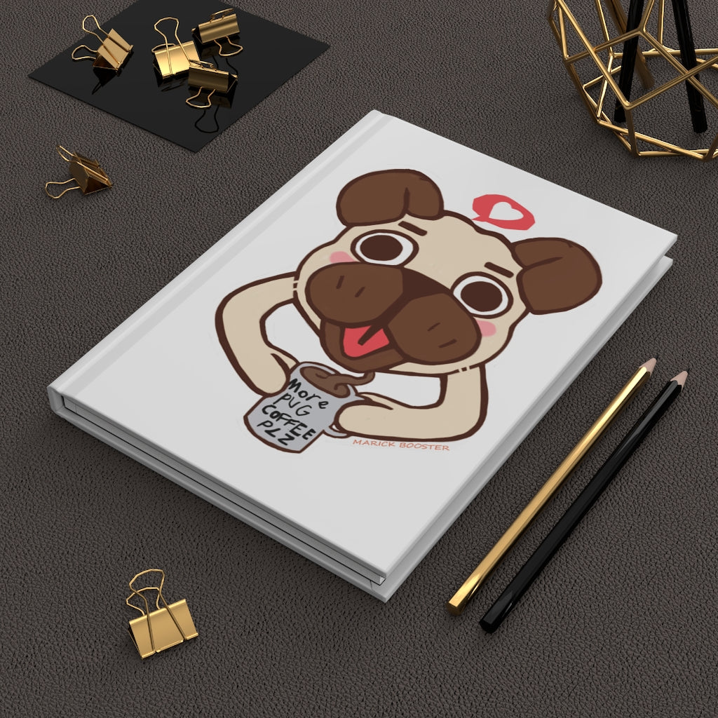 More Pug Coffee Please Hardcover Journal with matte finish, customizable covers, and lined pages, perfect for personal journaling.