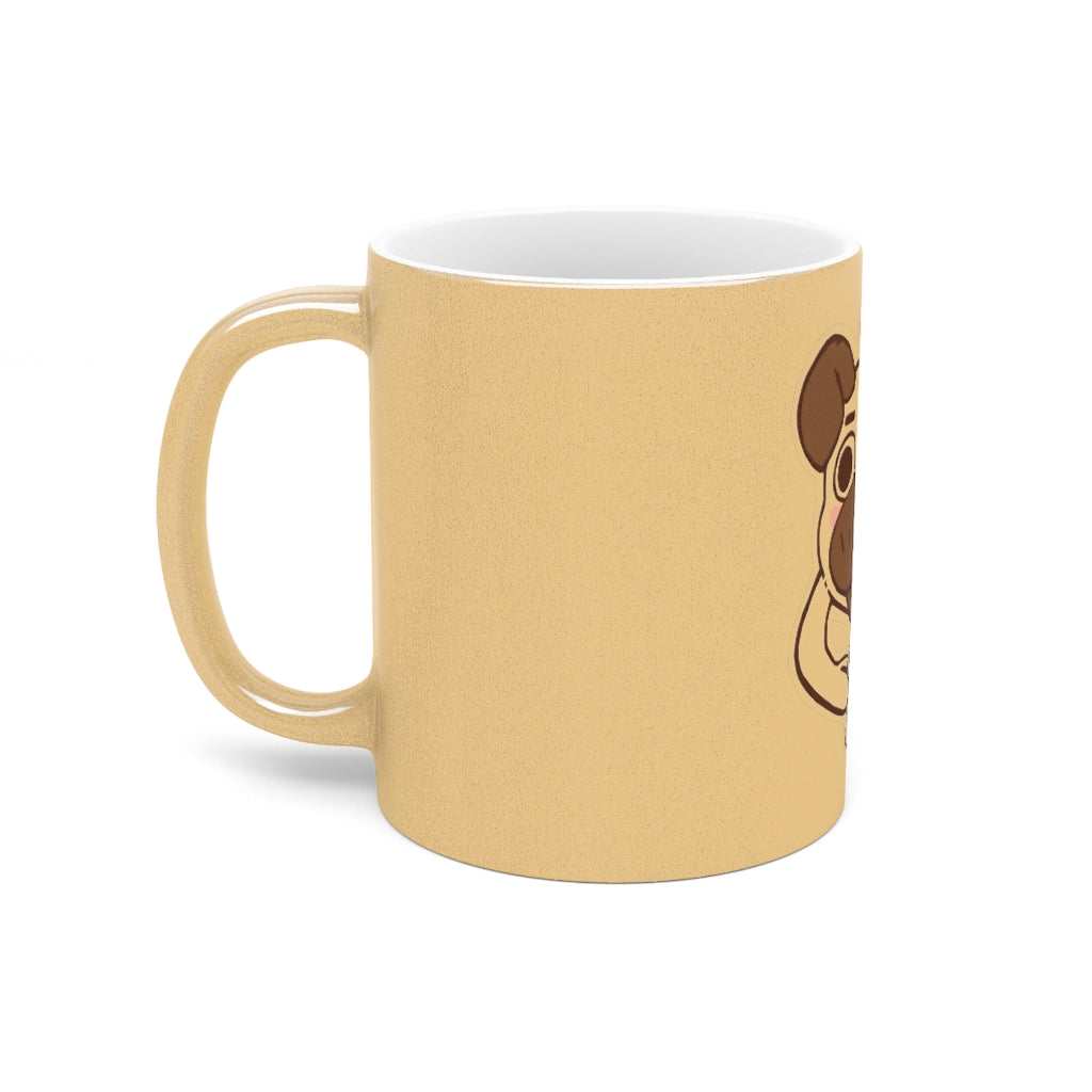 More Pug Coffee Please Metallic Mug in Gold and Silver finishes, showcasing personalized designs and a comfortable C-handle.
