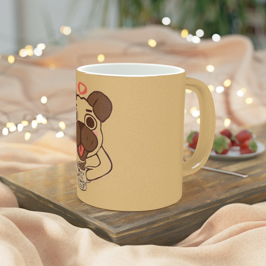 More Pug Coffee Please Metallic Mug in Gold and Silver finishes, showcasing personalized designs and a comfortable C-handle.