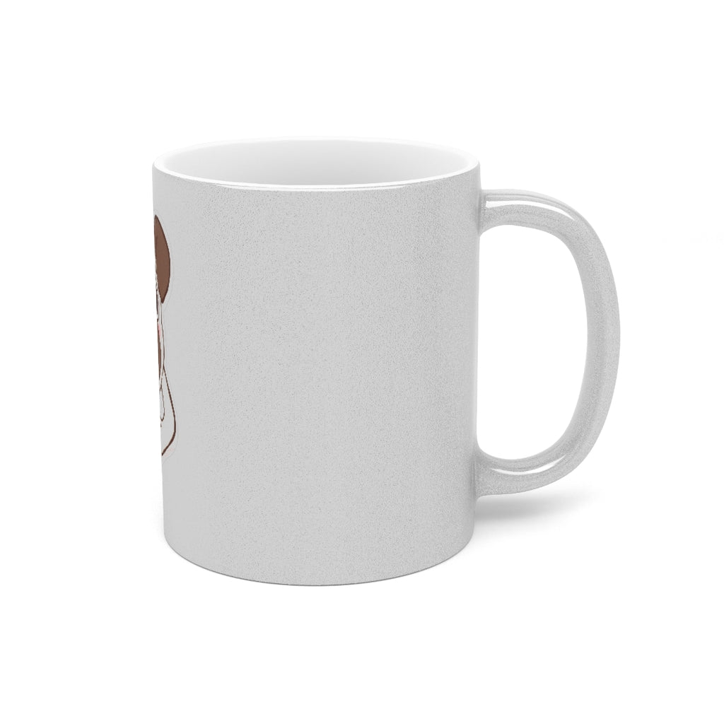 More Pug Coffee Please Metallic Mug in Gold and Silver finishes, showcasing personalized designs and a comfortable C-handle.