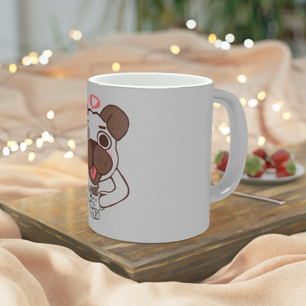 More Pug Coffee Please Metallic Mug in Gold and Silver finishes, showcasing personalized designs and a comfortable C-handle.