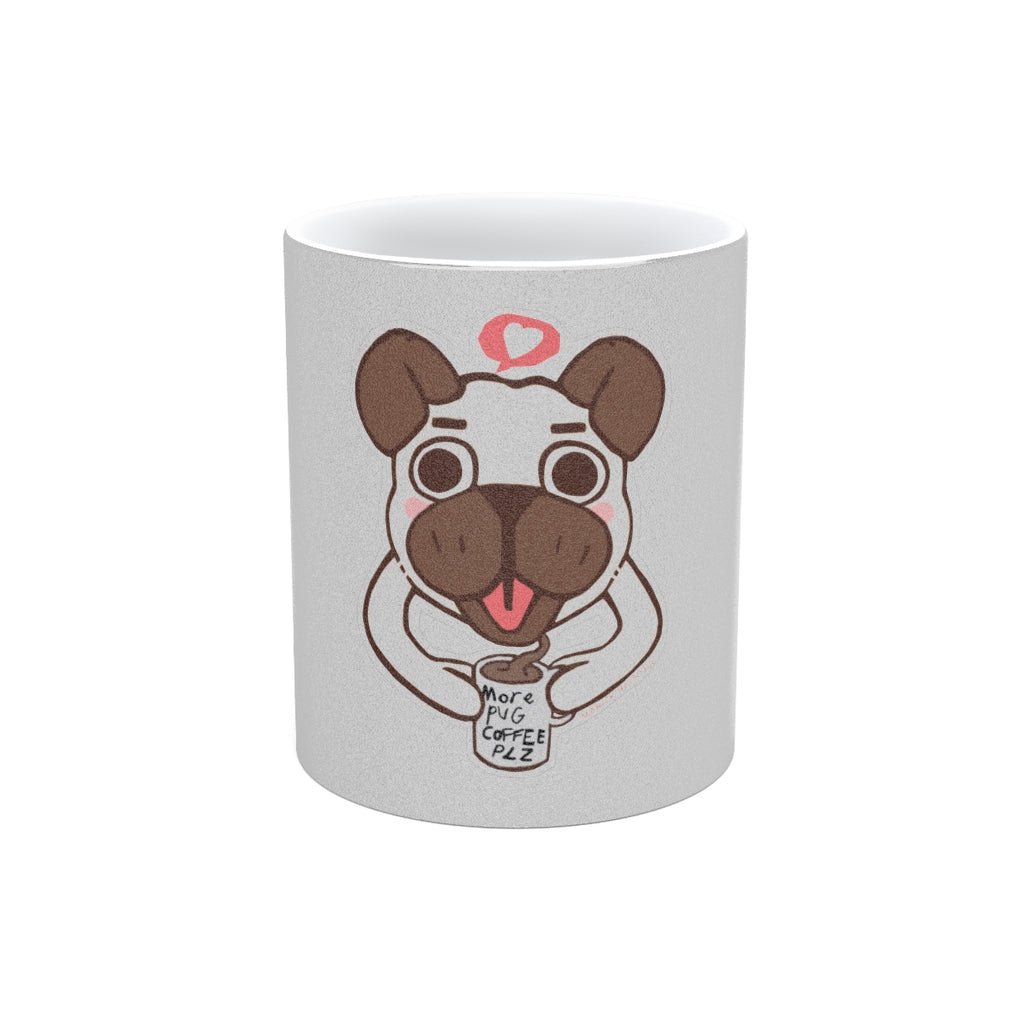 More Pug Coffee Please Metallic Mug in Gold and Silver finishes, showcasing personalized designs and a comfortable C-handle.