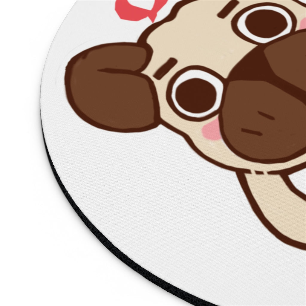 More Pug Coffee Please Mouse Pad featuring a colorful pug design, available in round and rectangular shapes with a non-slip rubber bottom.