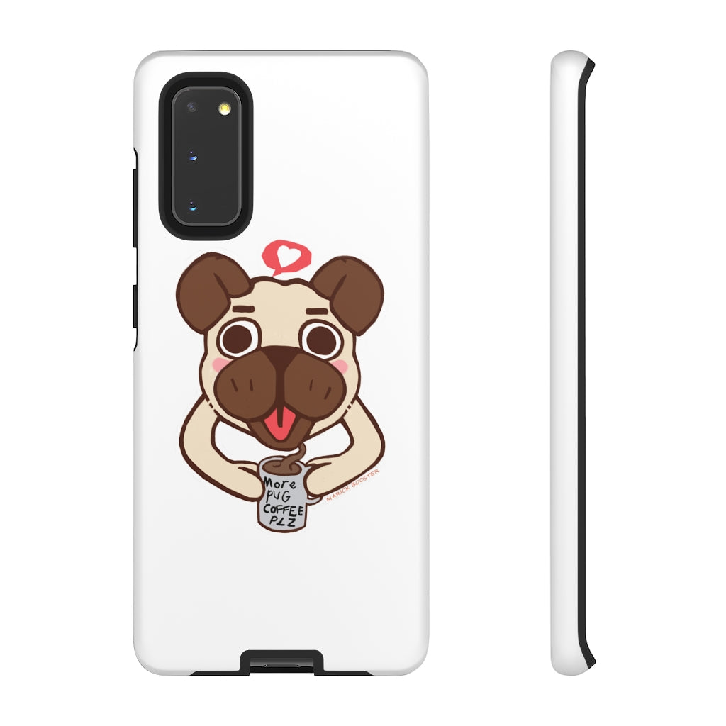 More Pug Coffee Please Tough Case featuring a cute pug design with coffee, showcasing its dual-layer protection and impact resistance.