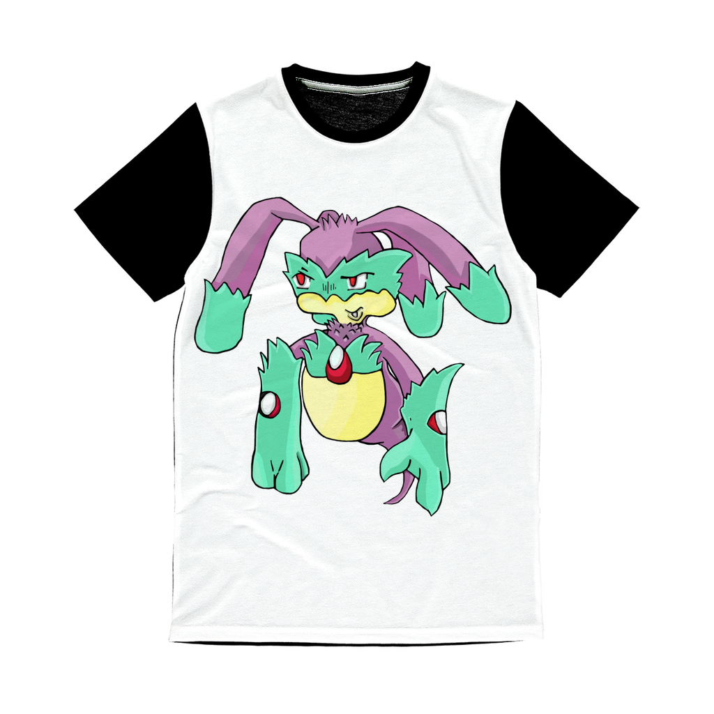 Morphesis Classic Sublimation Panel T-Shirt featuring a vibrant front design and plain black back, ideal for sublimation printing.