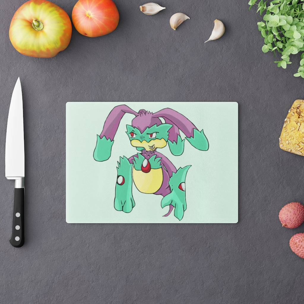 Morphesis Cutting Board made of tempered glass with rubber dots for stability, showcasing a personalized design.