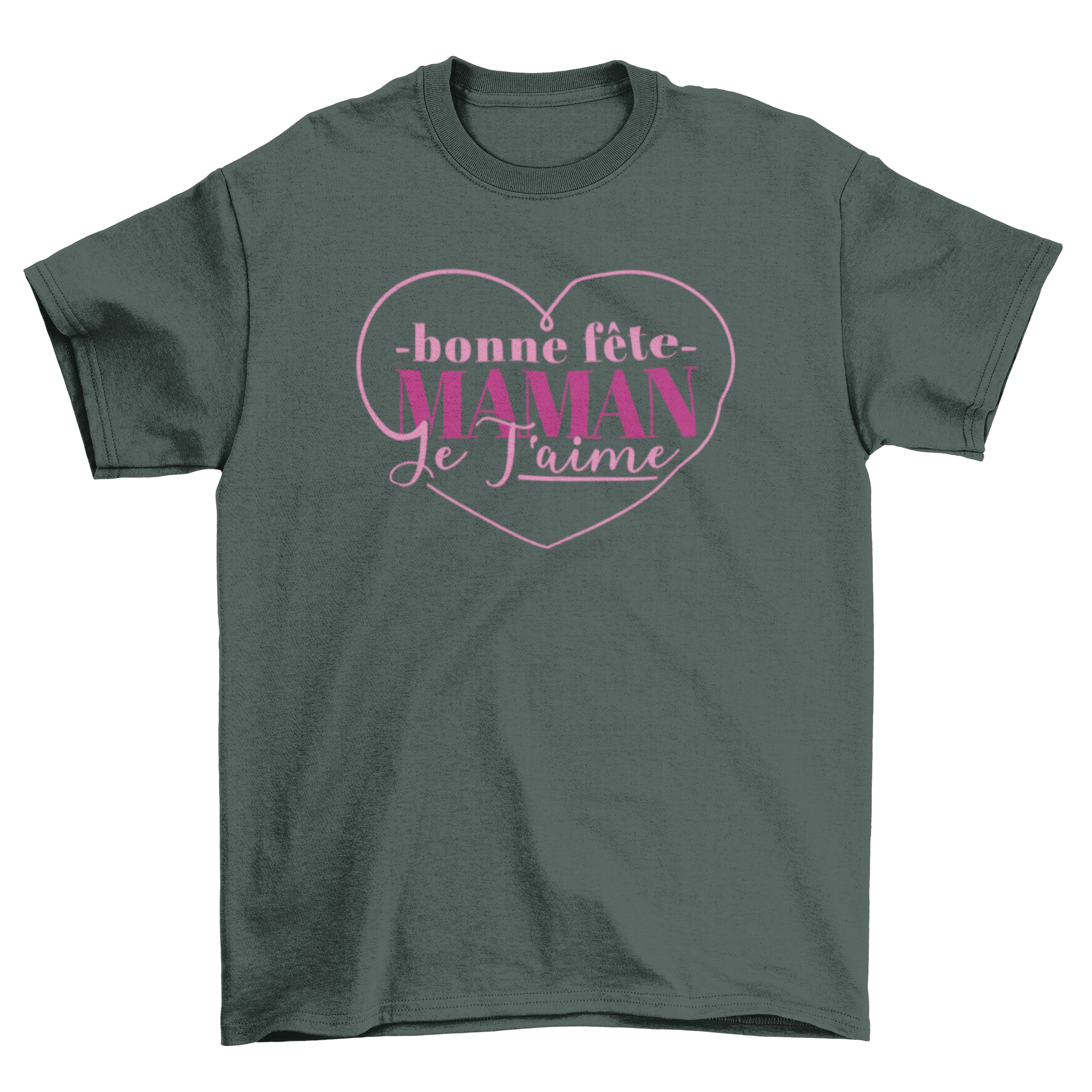 Mothers Day French Heart T-Shirt featuring a heart design and French quote for mom.