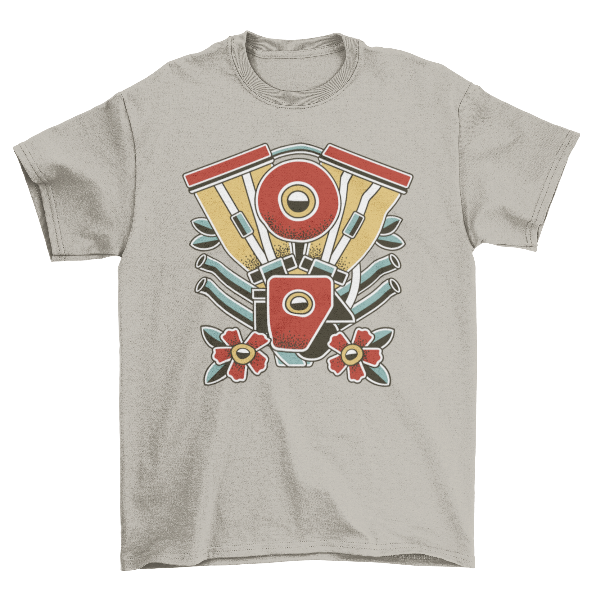 Motorbike tattoo t-shirt featuring geometric tattoo design elements, showcasing a unique and stylish graphic.