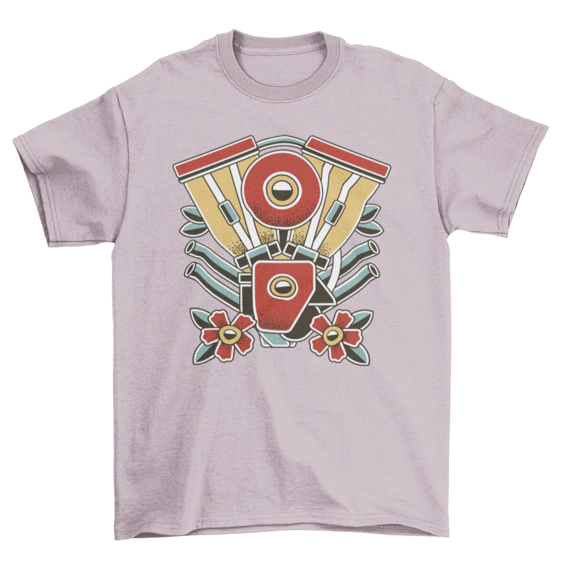 Motorbike tattoo t-shirt featuring geometric tattoo design elements, showcasing a unique and stylish graphic.