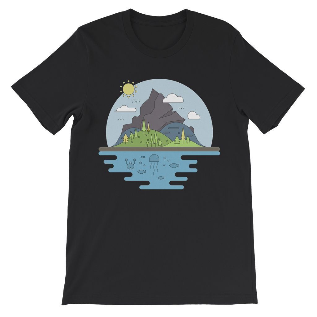 Mountains World II Short Sleeve T-shirt in various colors, showcasing its soft fabric and classic crew neck design.