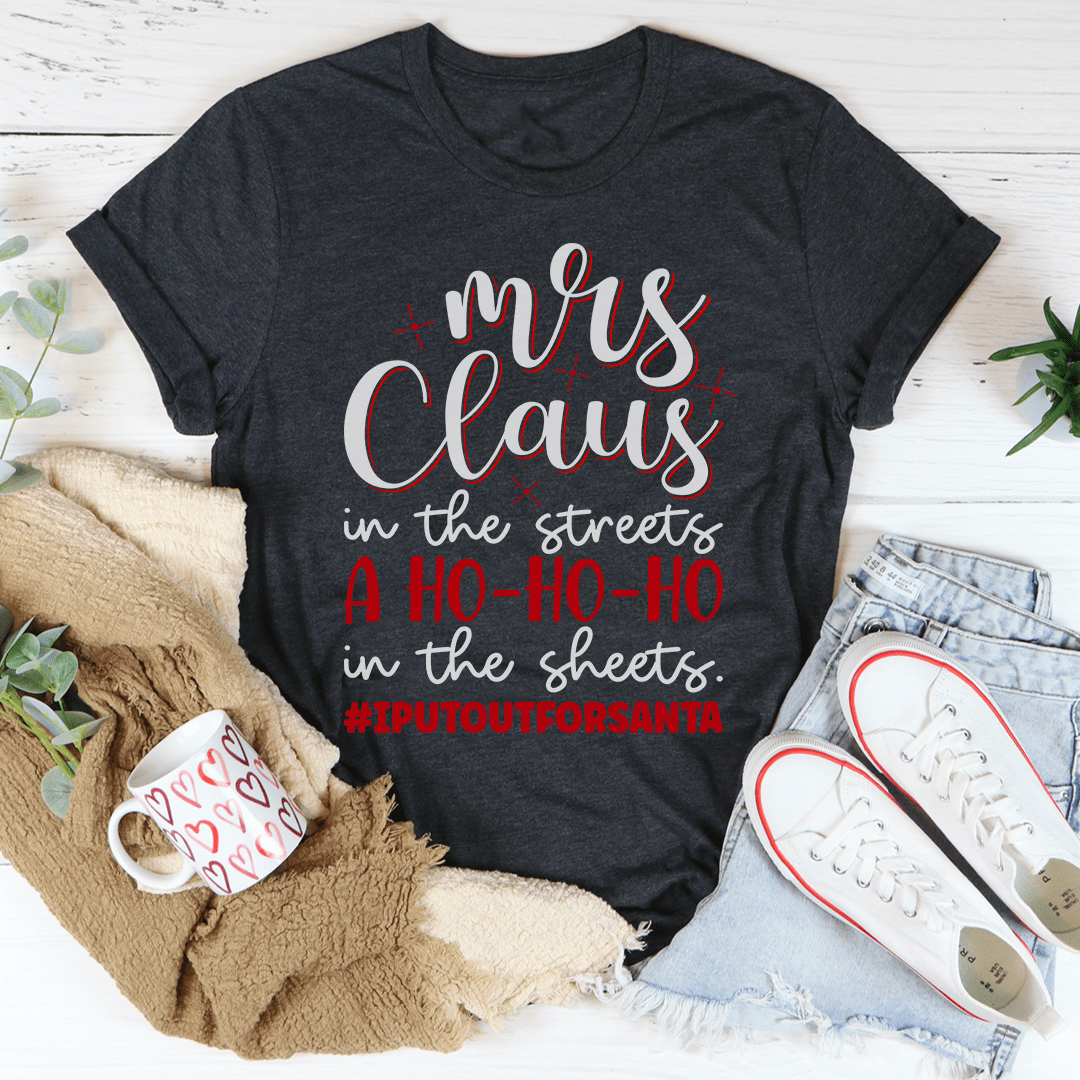 Mrs Claus Tee featuring a festive design, made from 100% soft cotton, perfect for holiday celebrations.