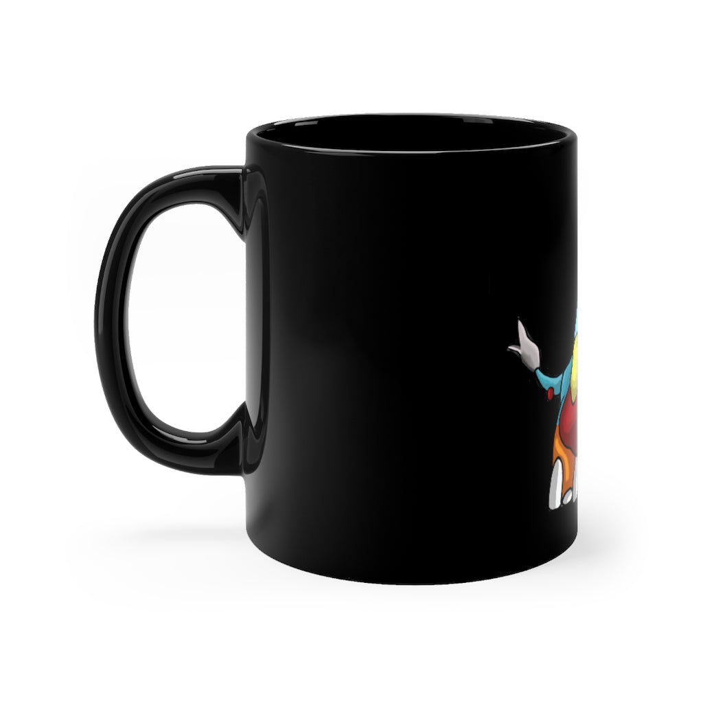 Mudphant Black mug 11oz, featuring a sleek black ceramic design with rounded corners and a comfortable C-handle.