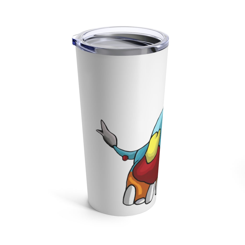 Mudphant Tumbler 20oz in stainless steel with a see-thru plastic lid, showcasing its sleek design and rounded corners.