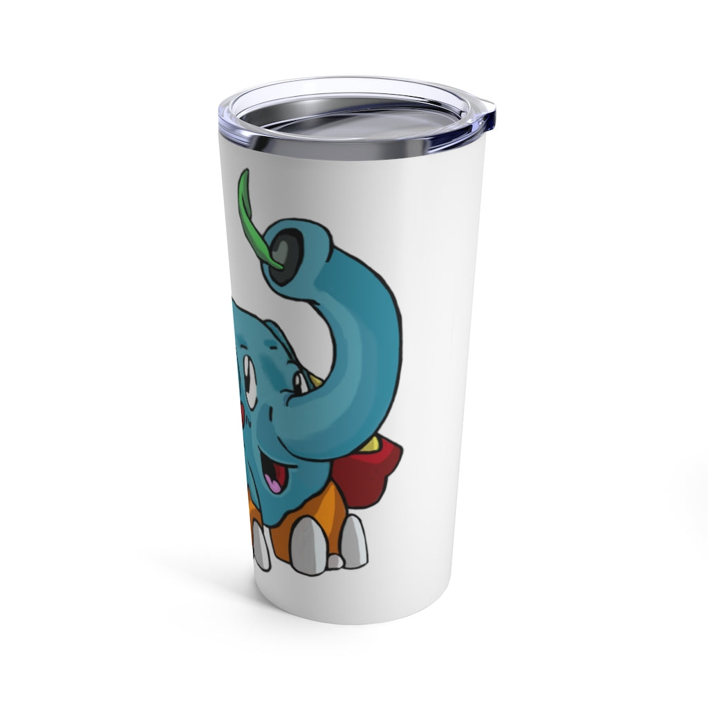 Mudphant Tumbler 20oz in stainless steel with a see-thru plastic lid, showcasing its sleek design and rounded corners.