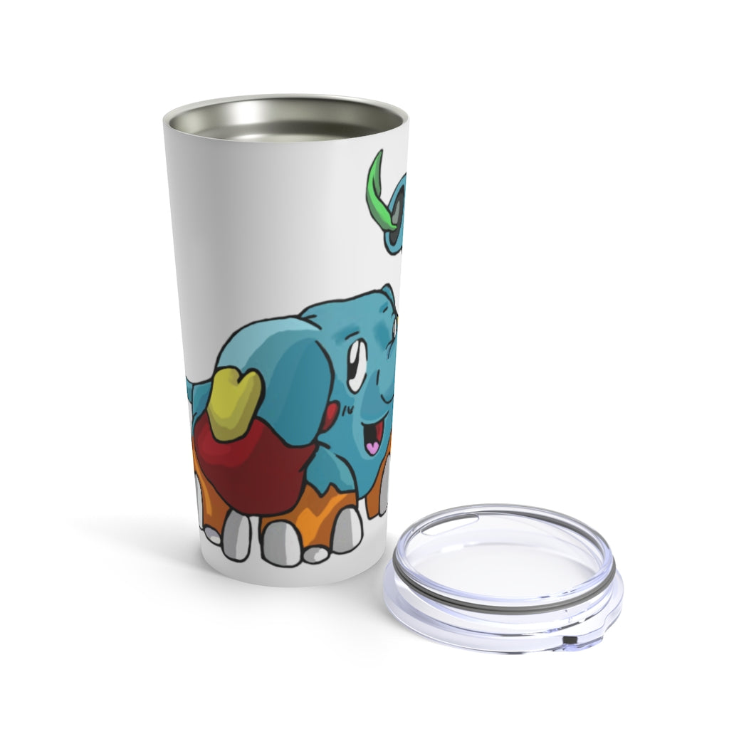 Mudphant Tumbler 20oz in stainless steel with a see-thru plastic lid, showcasing its sleek design and rounded corners.