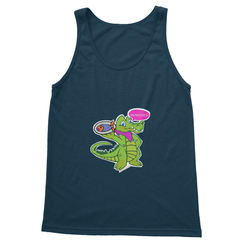 Munchies the Crocodile Classic Adult Vest Top in various colors, showcasing its stylish design and comfortable fit.