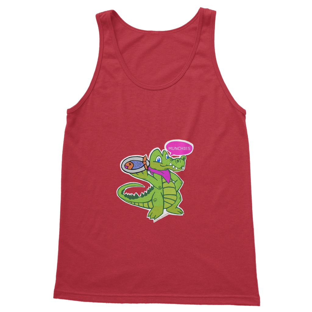 Munchies the Crocodile Classic Adult Vest Top in various colors, showcasing its stylish design and comfortable fit.